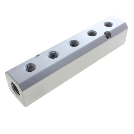 ADVANCED TECHNOLOGY PRODUCTS Manifold, Aluminum, Rectangle, 5 Port, 1/2" FPT x 1/4" FPT MLA-5